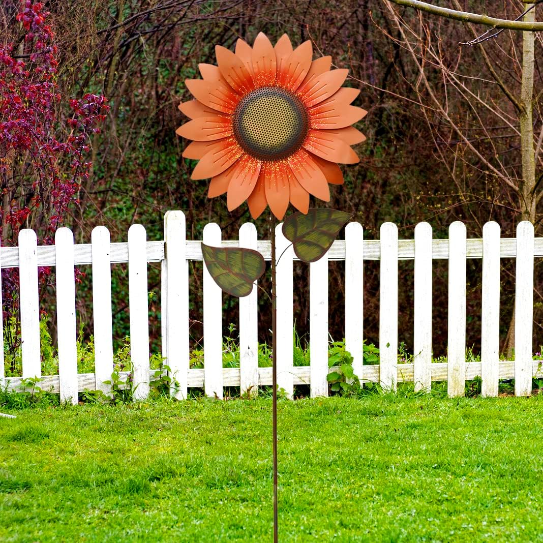Flower Garden Stakes Metal Spring Yard Sign Decorative Sunflower Plant Stake Lawn Art Patio Decor Pathway Ornaments Indoor Outdoor Decoration (84.5" H)
