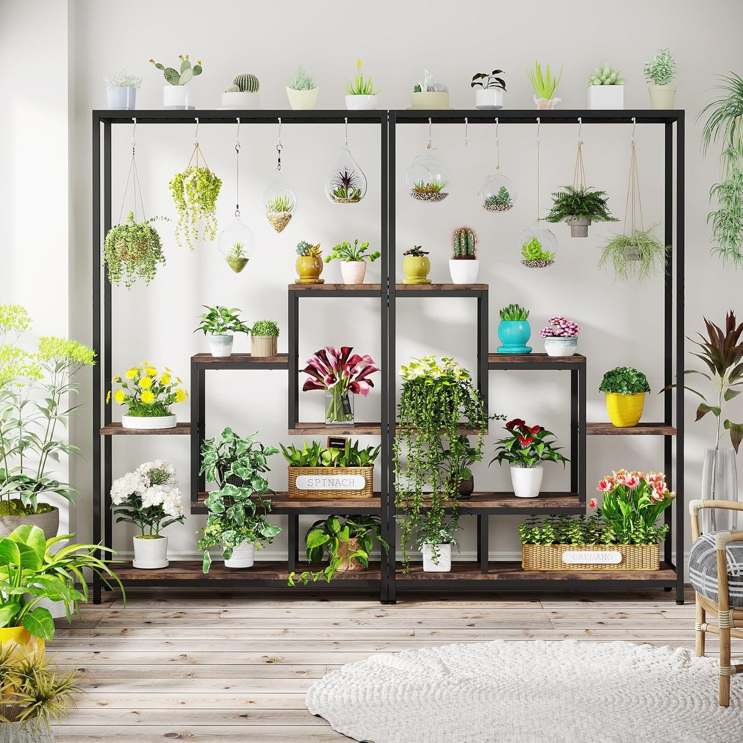 Tribesigns 5-Tier Tall Indoor Plant Stand, 70.9 inches Large Metal Plant Shelf with 6PC S Hanging Hooks, Multi-Purpose Flower Bonsai Pots Display Rack for Indoor, Garden, Balcony, Living Room