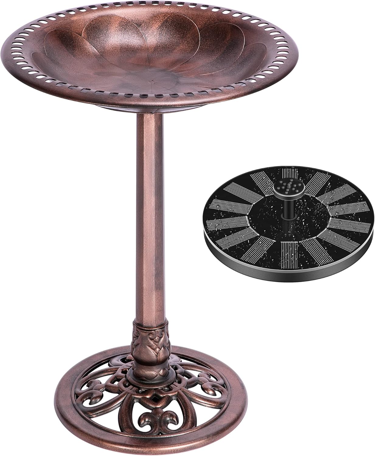VIVOHOME Polyresin Antique Outdoor Green Garden Bird Bath and Solar Powered Round Pond Fountain Combo Set