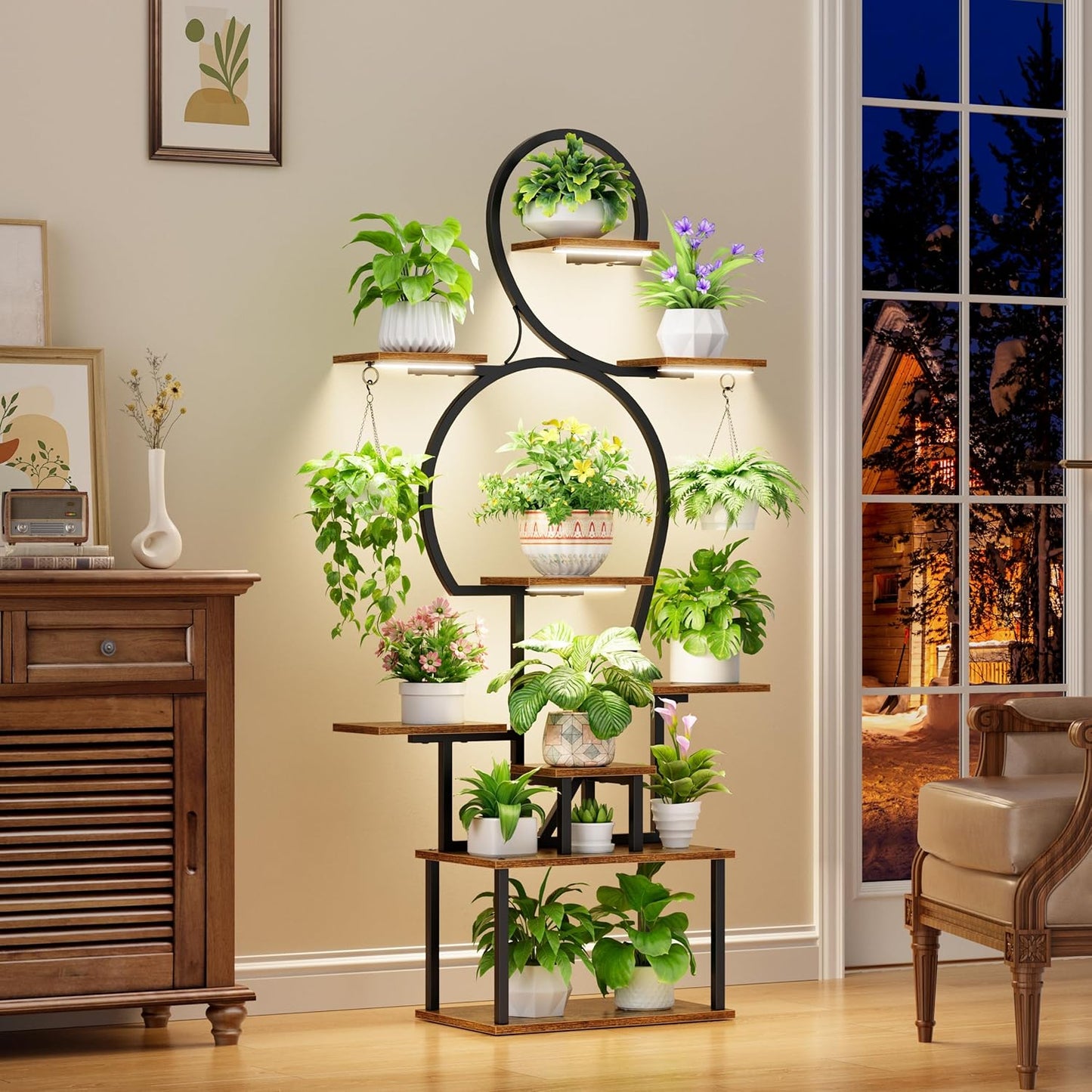 POZILAN Plant Stand Indoor with Grow Light - 9 Tiered 63" Tall Indoor Plant Shelf for Multiple Plants, Large Plant Shelf with Grow Light, Lighted Plant Stand for Indoor Plants