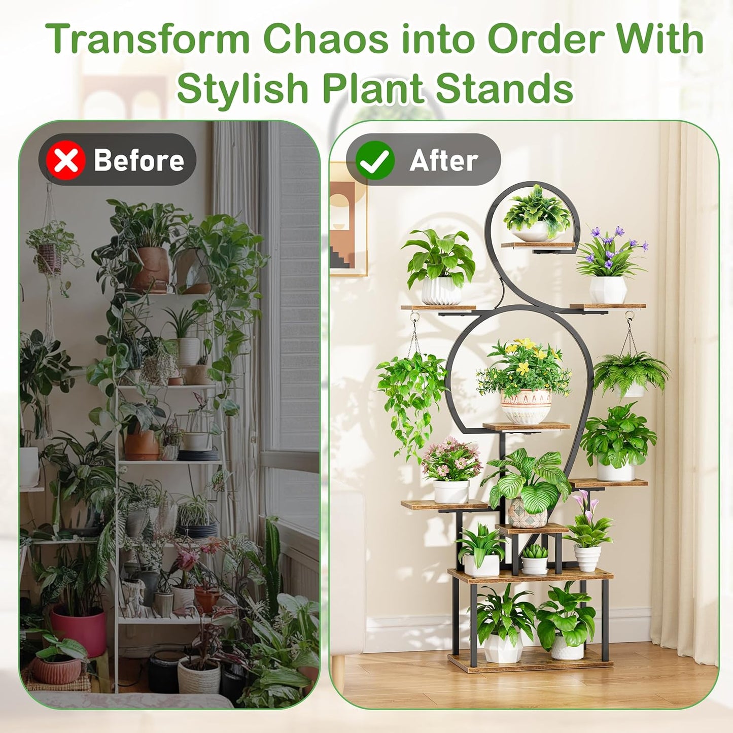 POZILAN Plant Stand Indoor with Grow Light - 9 Tiered 63" Tall Indoor Plant Shelf for Multiple Plants, Large Plant Shelf with Grow Light, Lighted Plant Stand for Indoor Plants