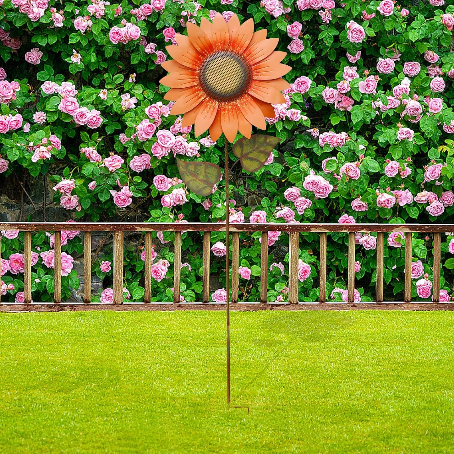Spring Garden Decor Decorative Garden Stakes Metal Sunflower Yard Sign Flower Lawn Art Planter Stake for Party Pathway Walkway Patio Indoor Outdoor Decoration (84.5" H)