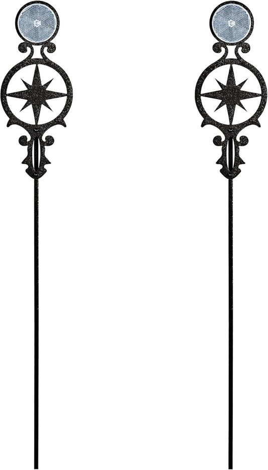 Touch of Class Pathways Reflective Driveway Marker Stake Set of Two for Outdoor Use | Compass Star Emblem Design | Personalized Tall Reflector Set of 2 | Black Durable Finish
