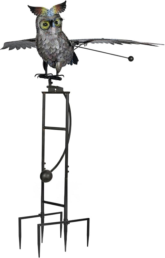 Huge Flying Metal Owl Garden Decorative Stakes 81" High, Iron Yard Animal Balancer Swing in Heavy Winds, Kinetic Balancing Art for Outdoor Lawn Courtyard Grassland Patio Farm Decor, Scaring Birds Away