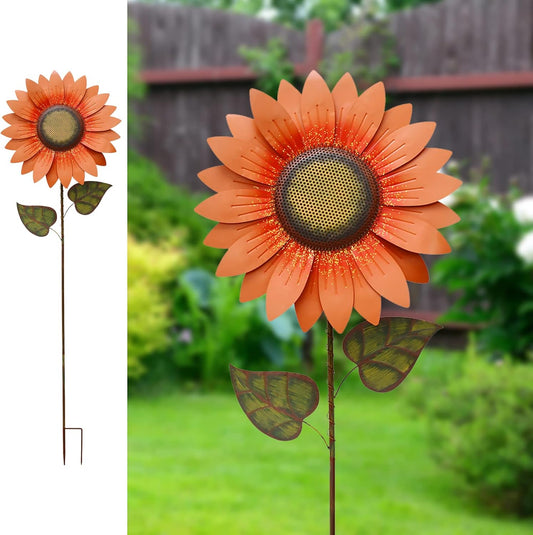 Flower Garden Stakes Metal Spring Yard Sign Decorative Sunflower Plant Stake Lawn Art Patio Decor Pathway Ornaments Indoor Outdoor Decoration (84.5" H)