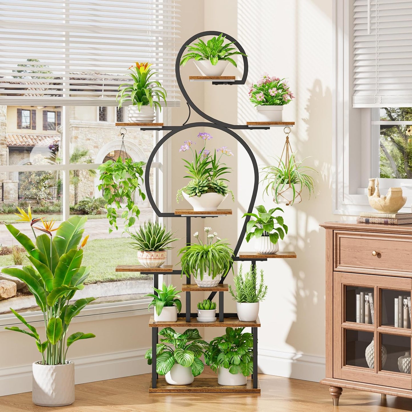 POZILAN Plant Stand Indoor with Grow Light - 9 Tiered 63" Tall Indoor Plant Shelf for Multiple Plants, Large Plant Shelf with Grow Light, Lighted Plant Stand for Indoor Plants